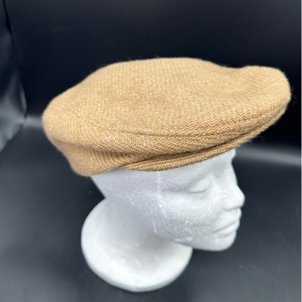 Vintage Wool Newsboy Beret Small Beige Houndstooth Feel EUC